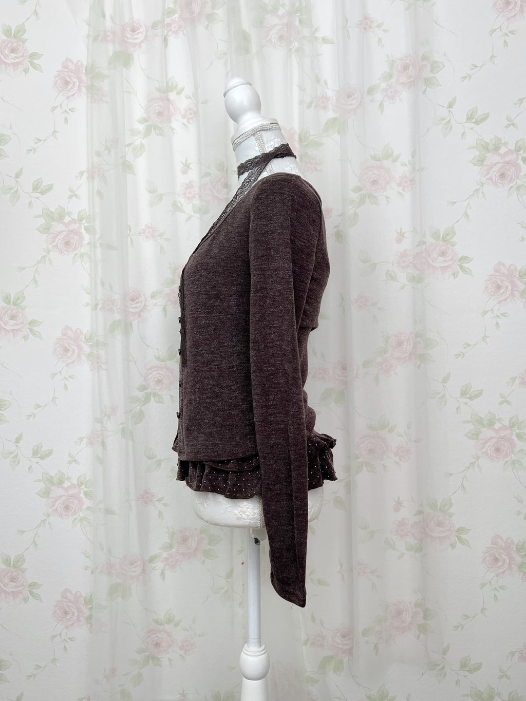 Polka Dot Cardigan Camisole Set (Chocolate)