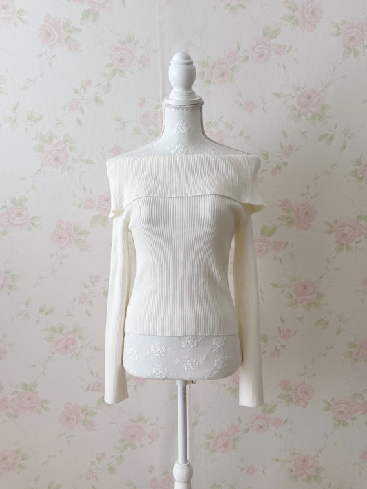 GRL Off Shoulder Knit Top (Ivory)