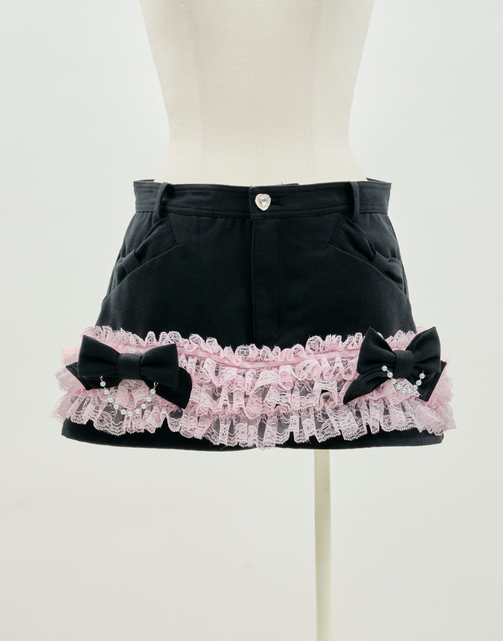 AVENCHUMU Lace frill ribbon denim skirt
