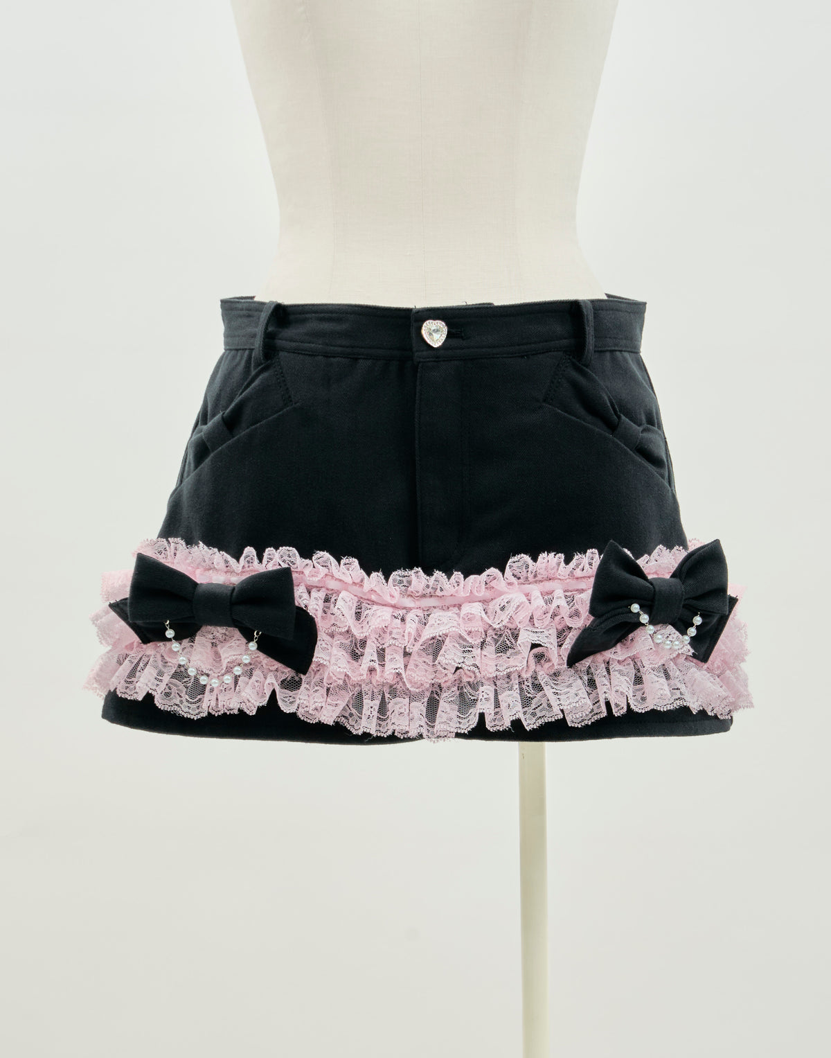 AVENCHUMU Lace frill ribbon denim skirt