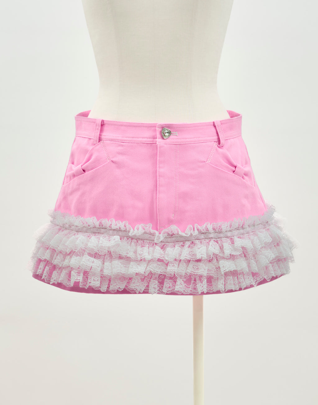 AVENCHUMU Lace frill ribbon denim skirt