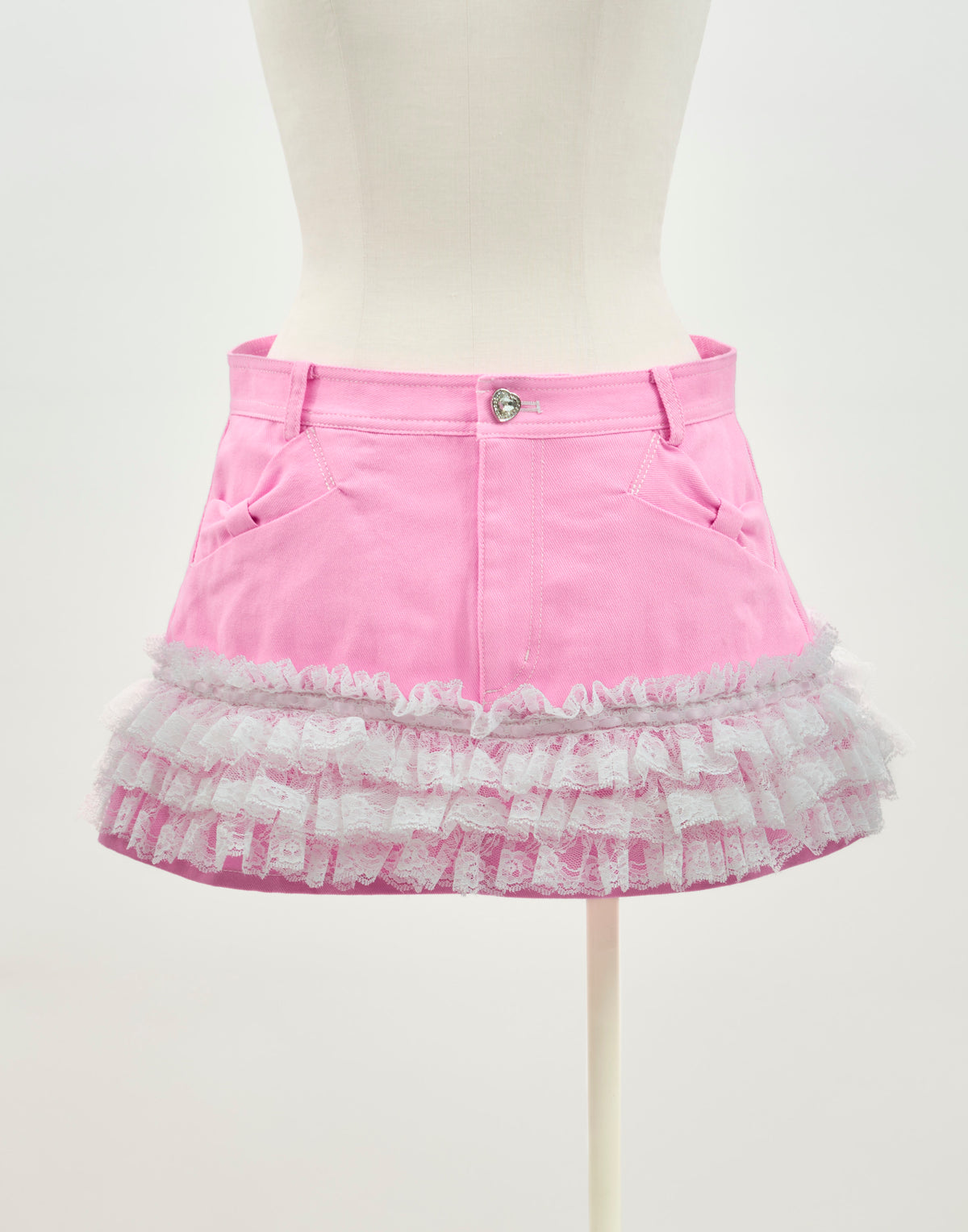 AVENCHUMU Lace frill ribbon denim skirt