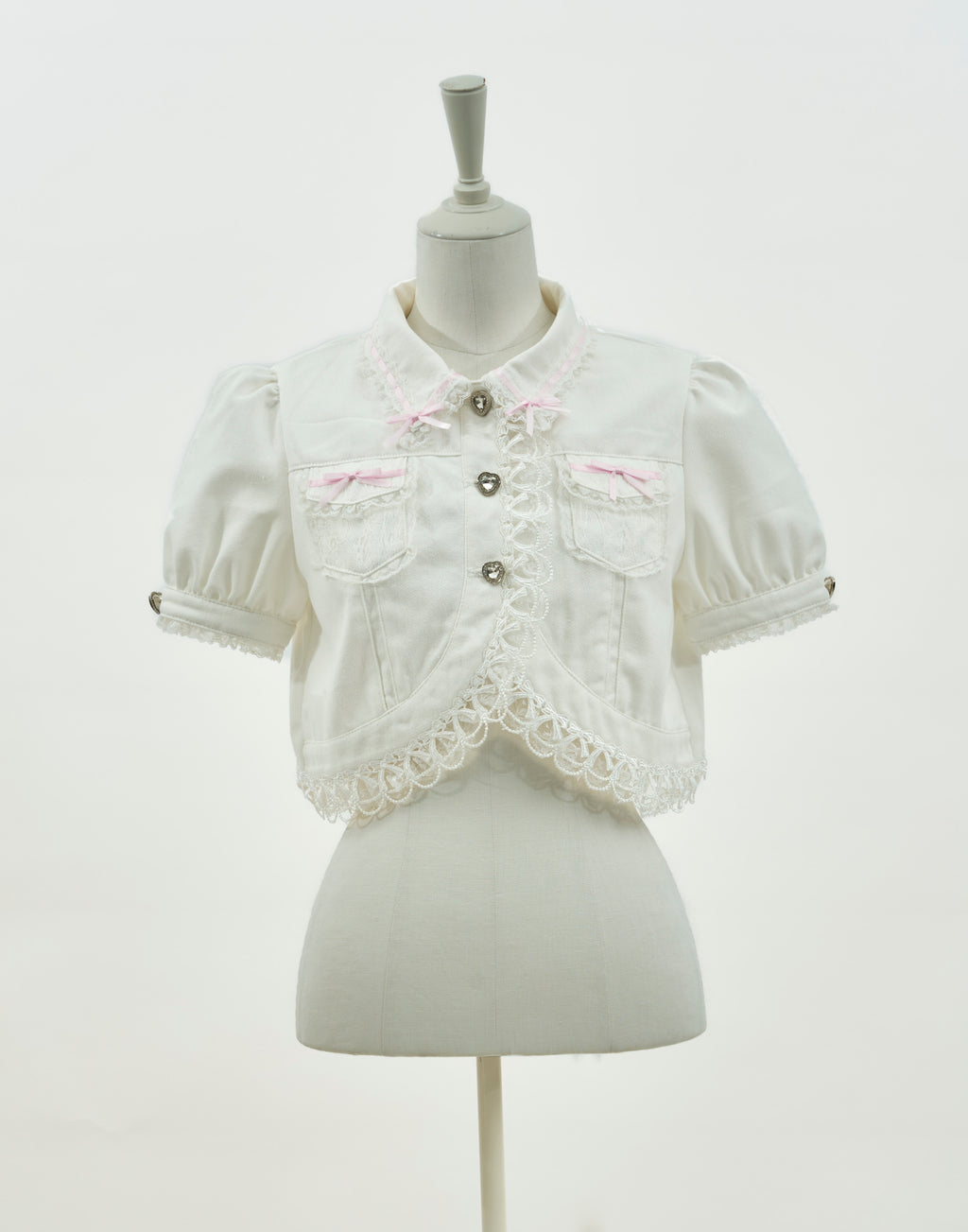 AVENCHUMU Lace frill bijou button denim jacket