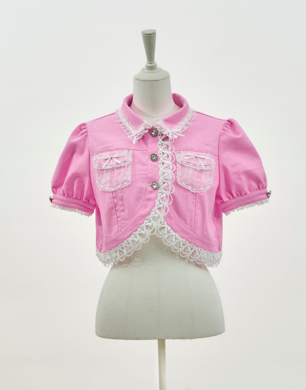 AVENCHUMU Lace frill bijou button denim jacket