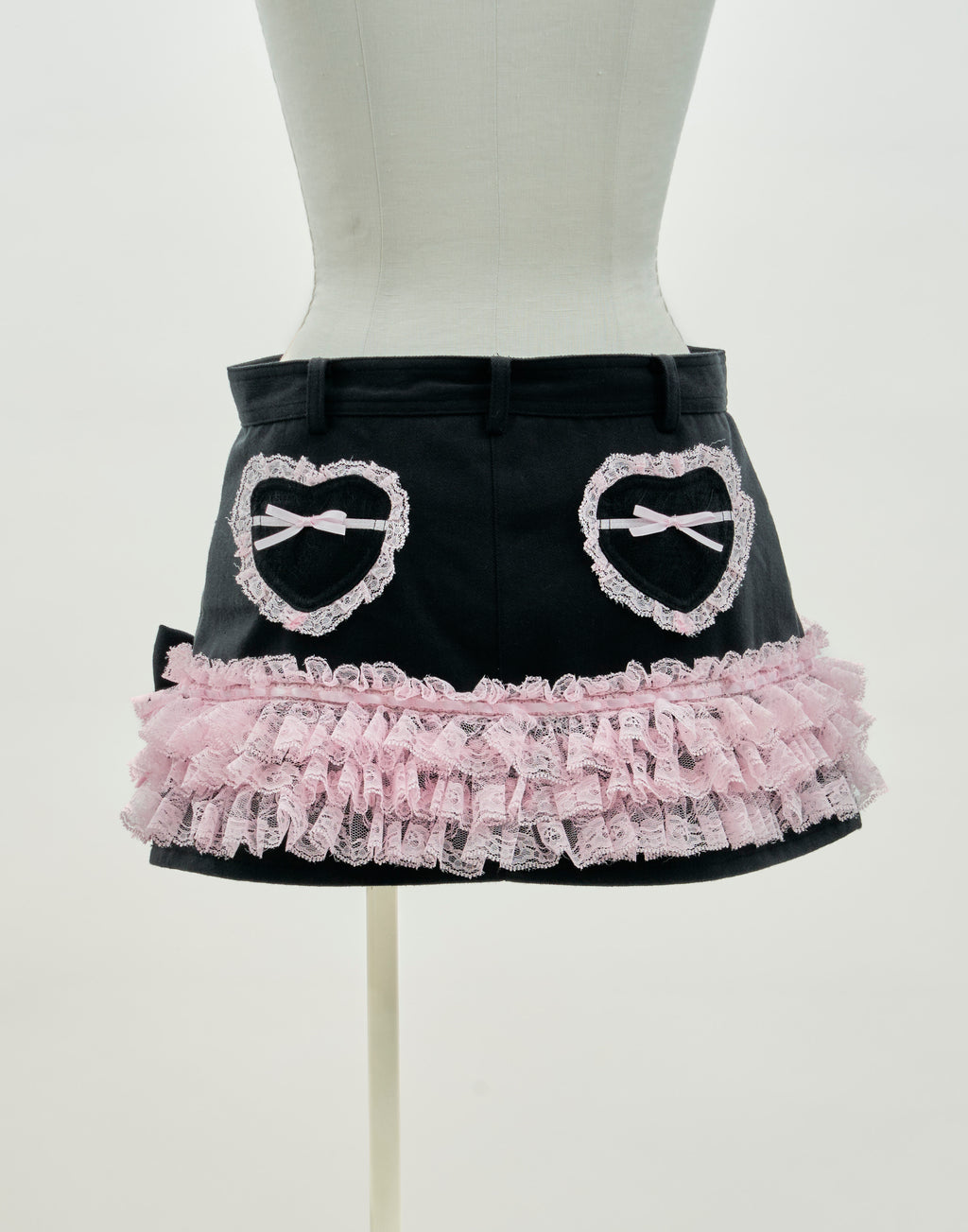 AVENCHUMU Lace frill ribbon denim skirt