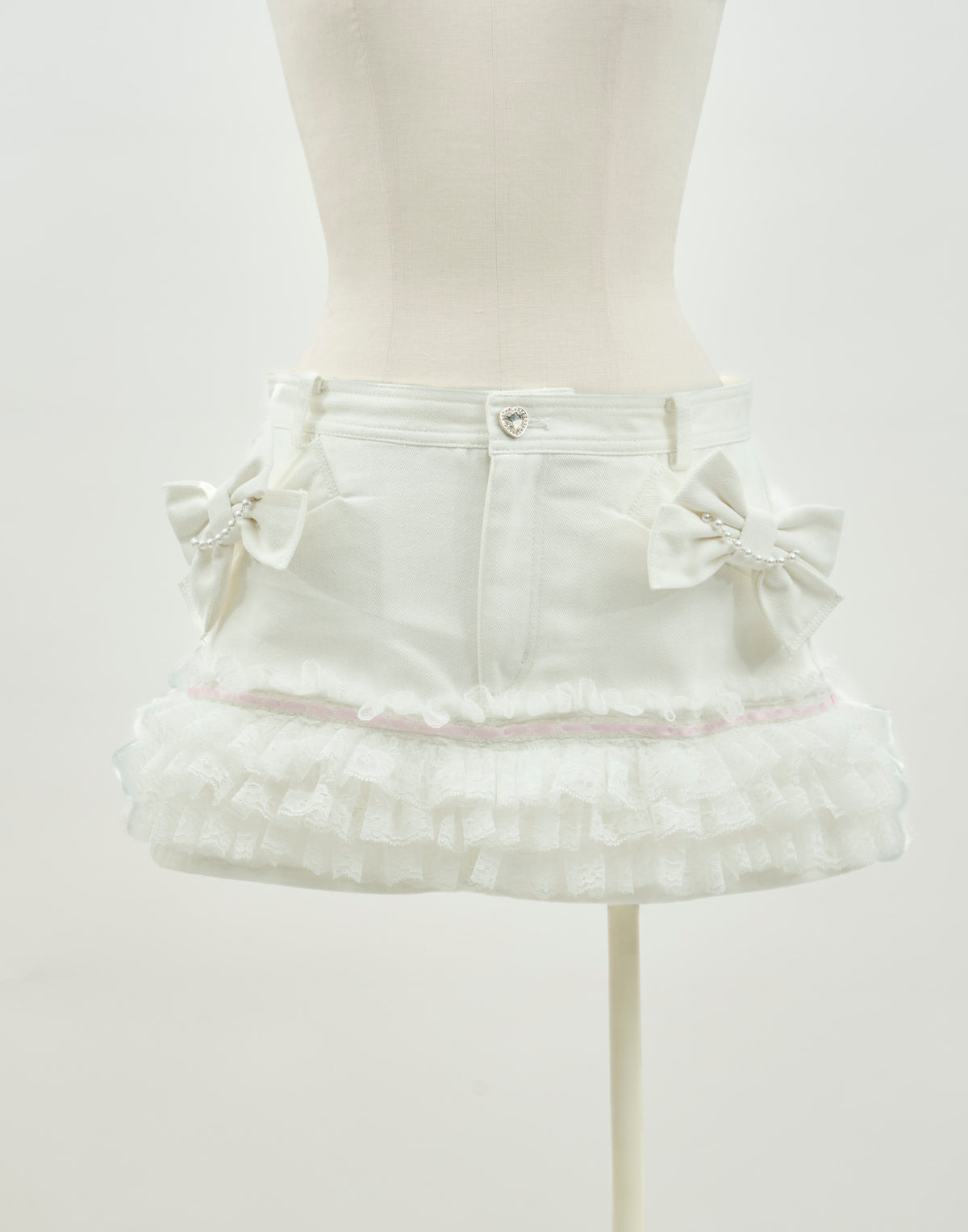 AVENCHUMU Lace frill ribbon denim skirt