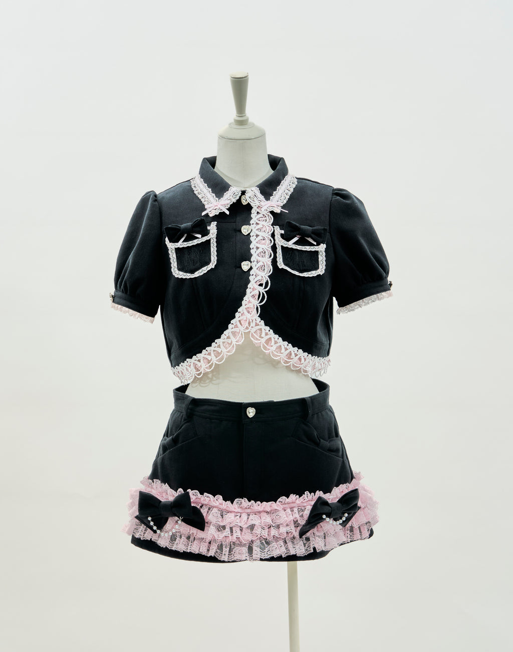 AVENCHUMU Lace frill ribbon denim skirt