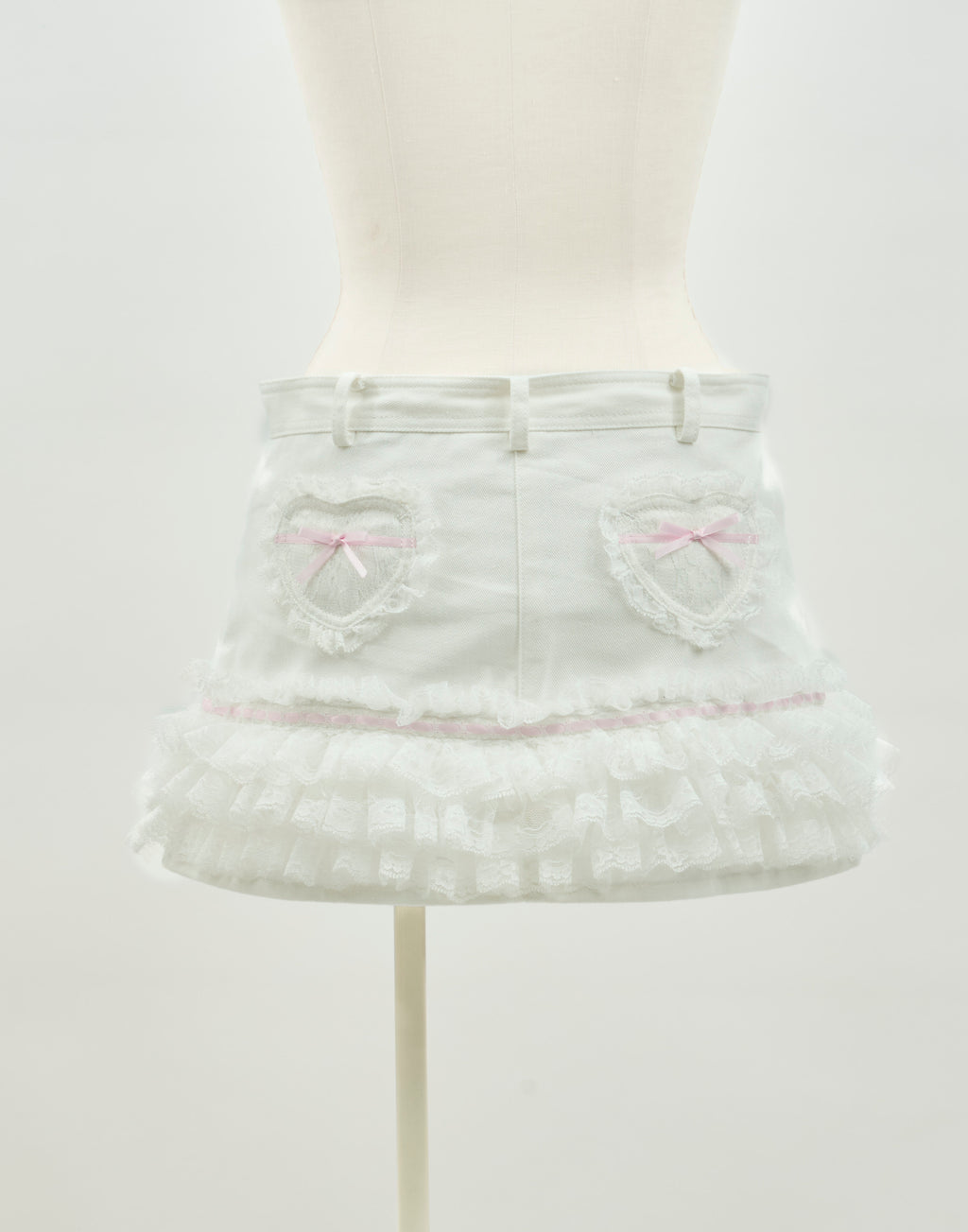 AVENCHUMU Lace frill ribbon denim skirt