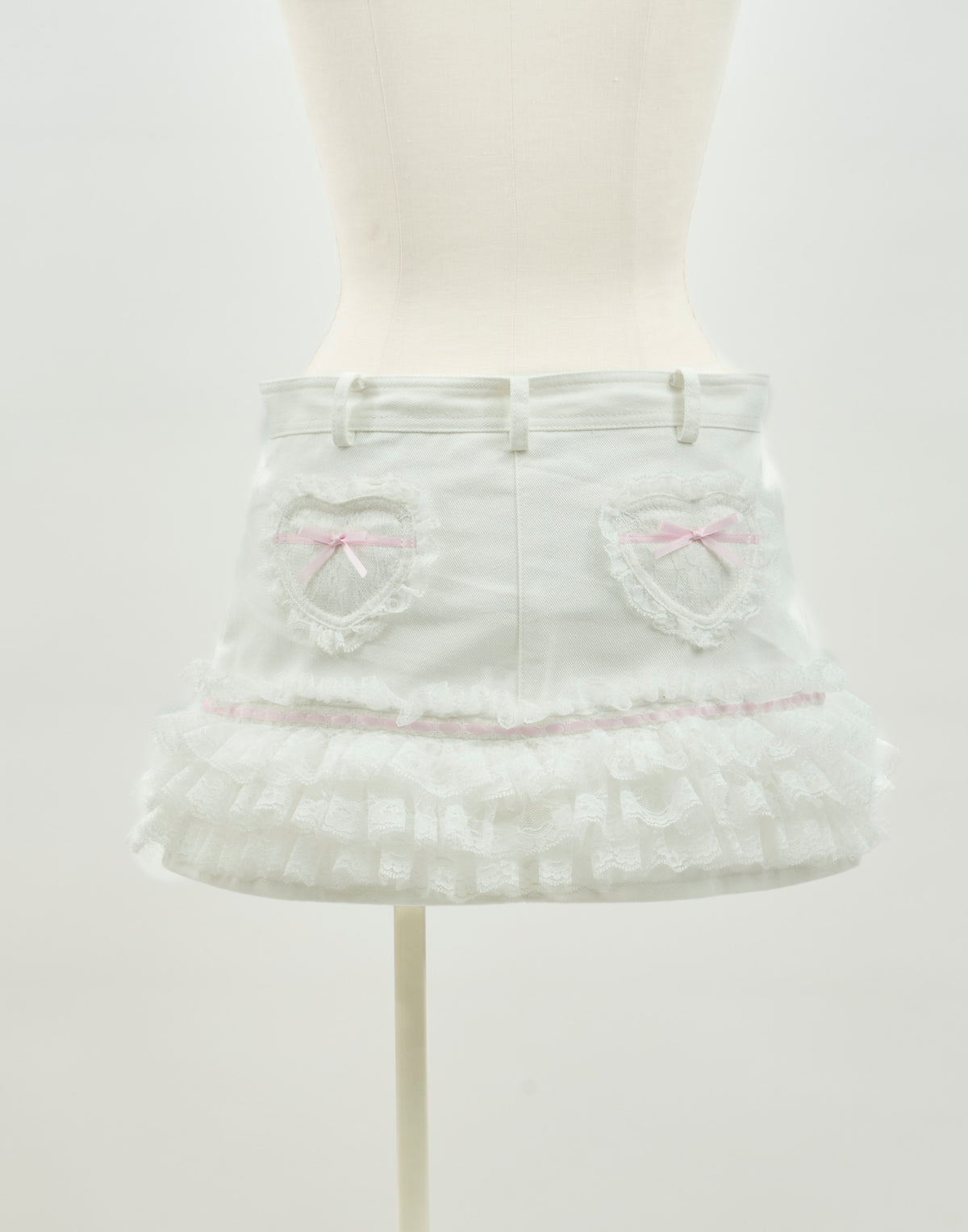 AVENCHUMU Lace frill ribbon denim skirt