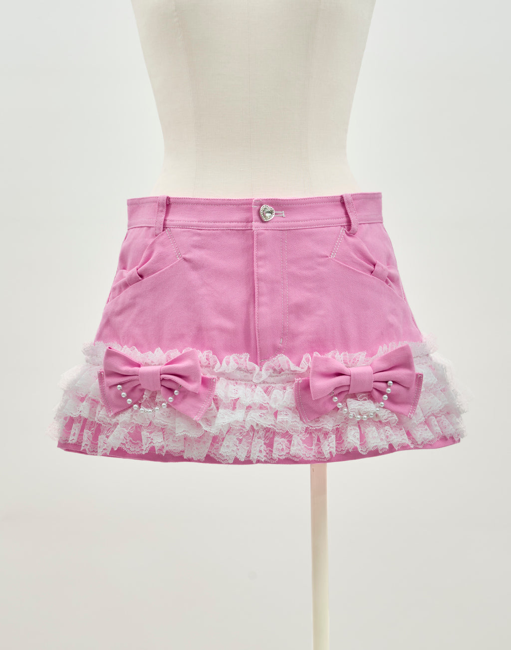 AVENCHUMU Lace frill ribbon denim skirt