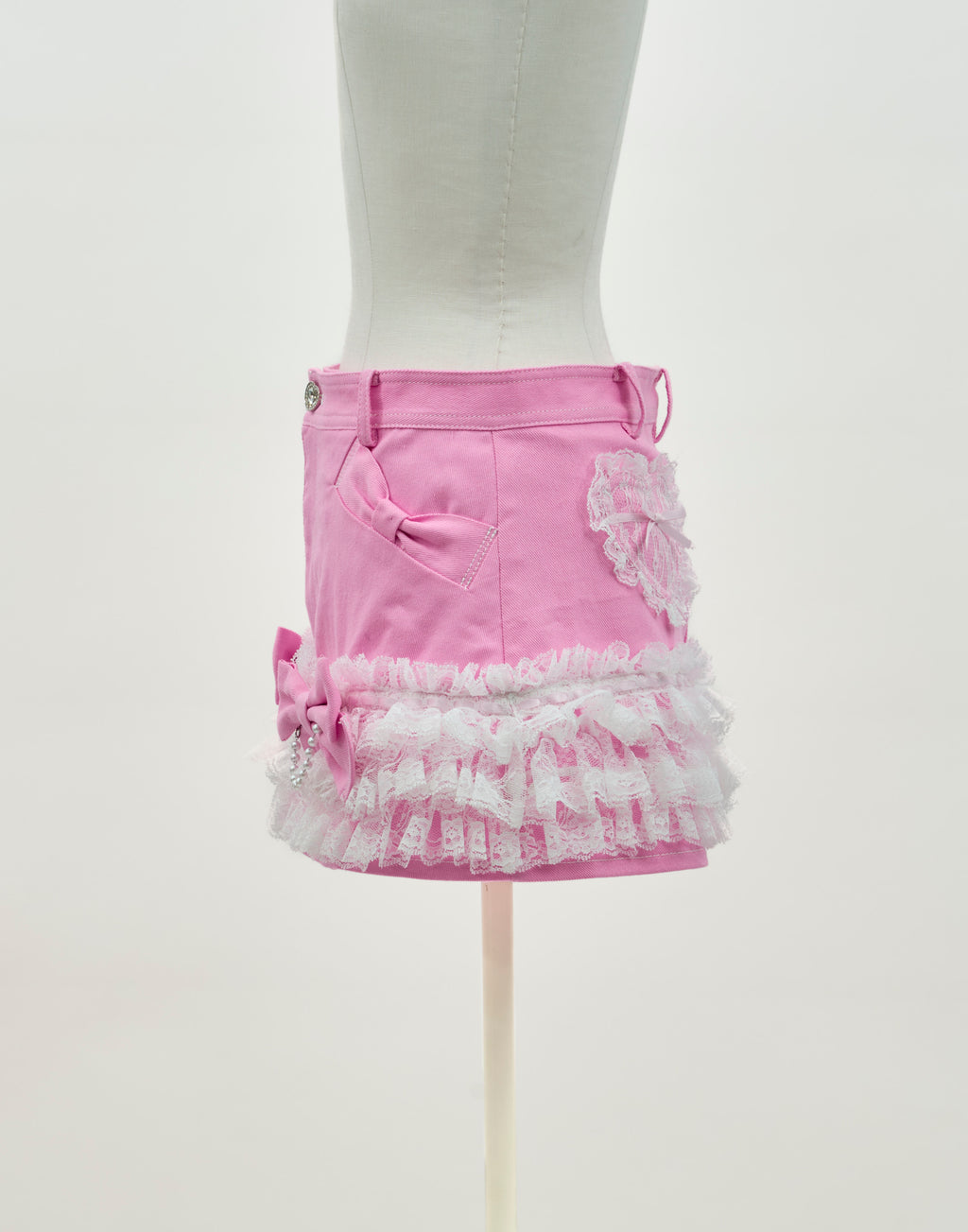 AVENCHUMU Lace frill ribbon denim skirt
