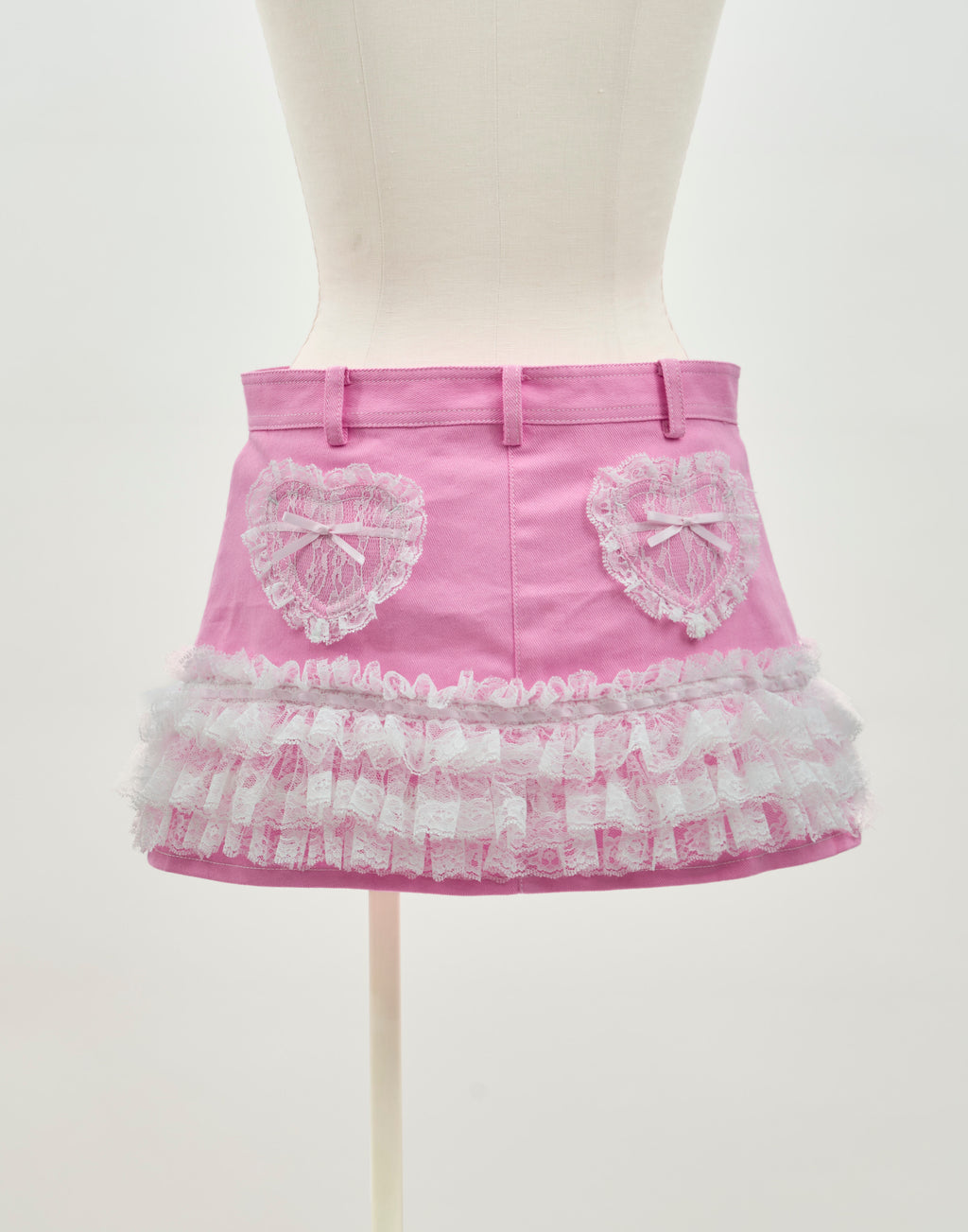 AVENCHUMU Lace frill ribbon denim skirt