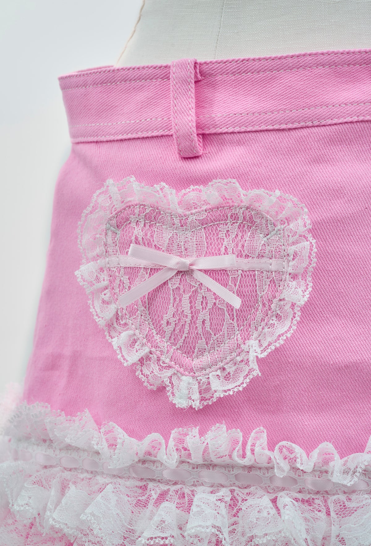 AVENCHUMU Lace frill ribbon denim skirt