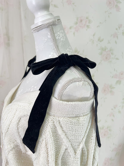 Velvet Shoulder Bow Sweater (Ivory)