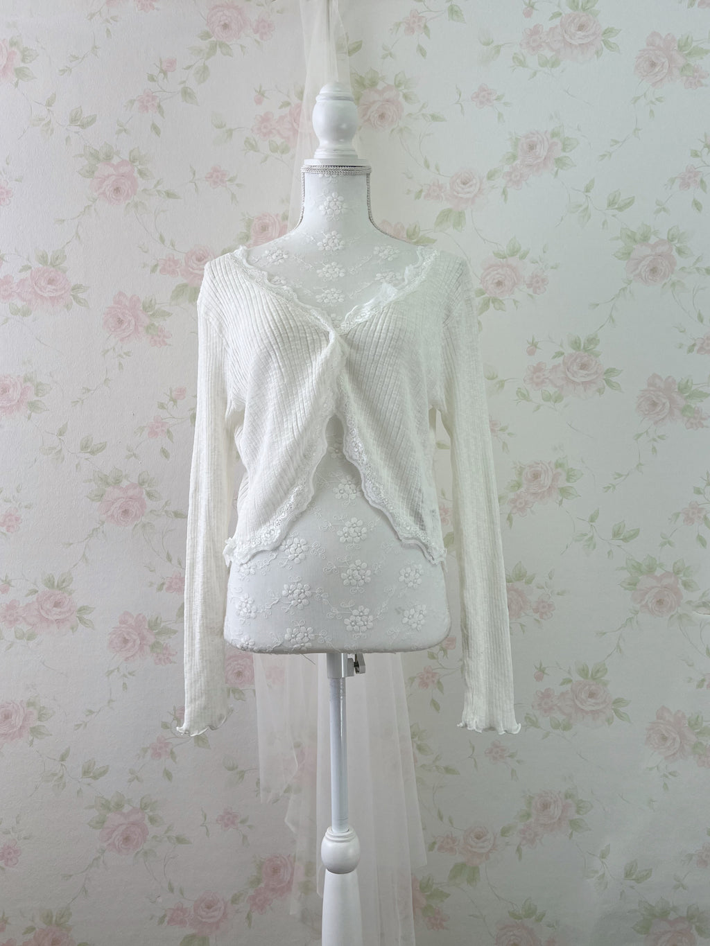 Lacy One Button Cardigan (Ivory)