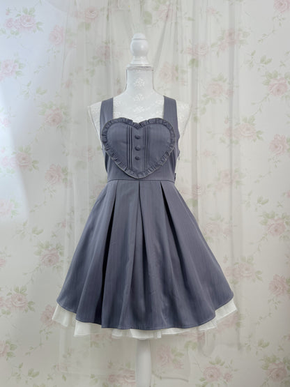 Secret Honey Heart Front Striped Jumper Skirt (Navy)