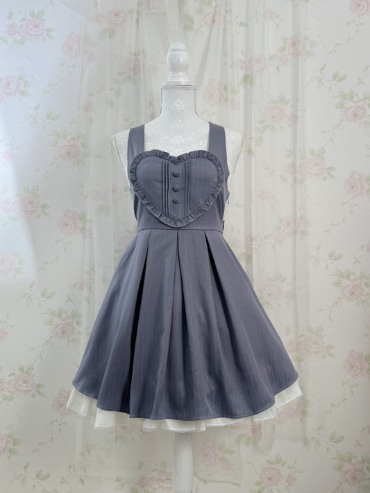 Secret Honey Heart Front Striped Jumper Skirt (Navy)