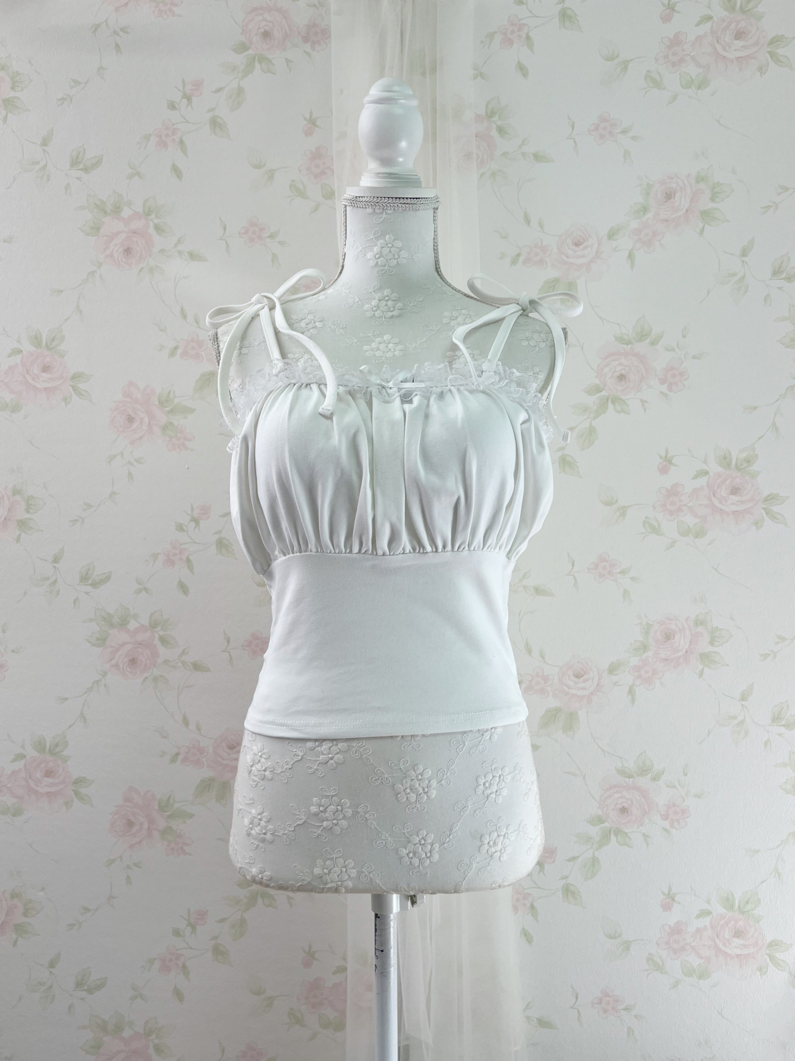 Dream Vision Gathered Petite Bow Camisole Top (White)