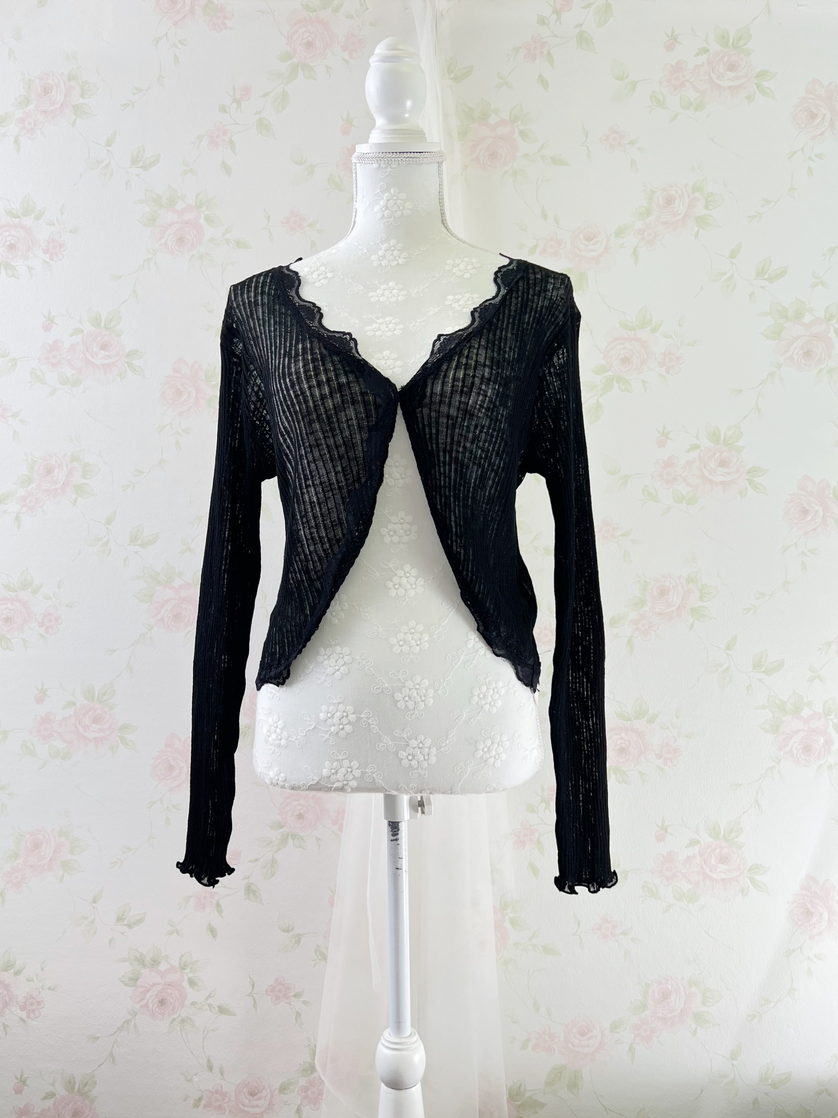 Lacy One Button Cardigan (Black)