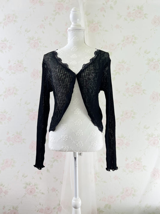 GRL Lacy One Button Cardigan (Black)