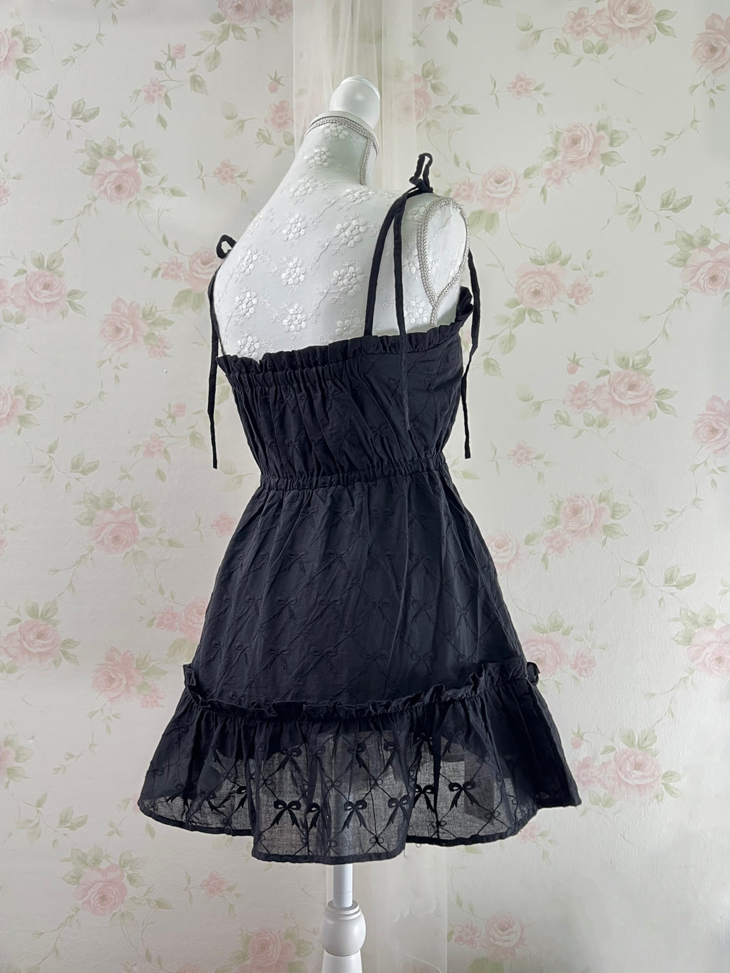 apres jour Ribbon Pattered Cotton Dress (Black)