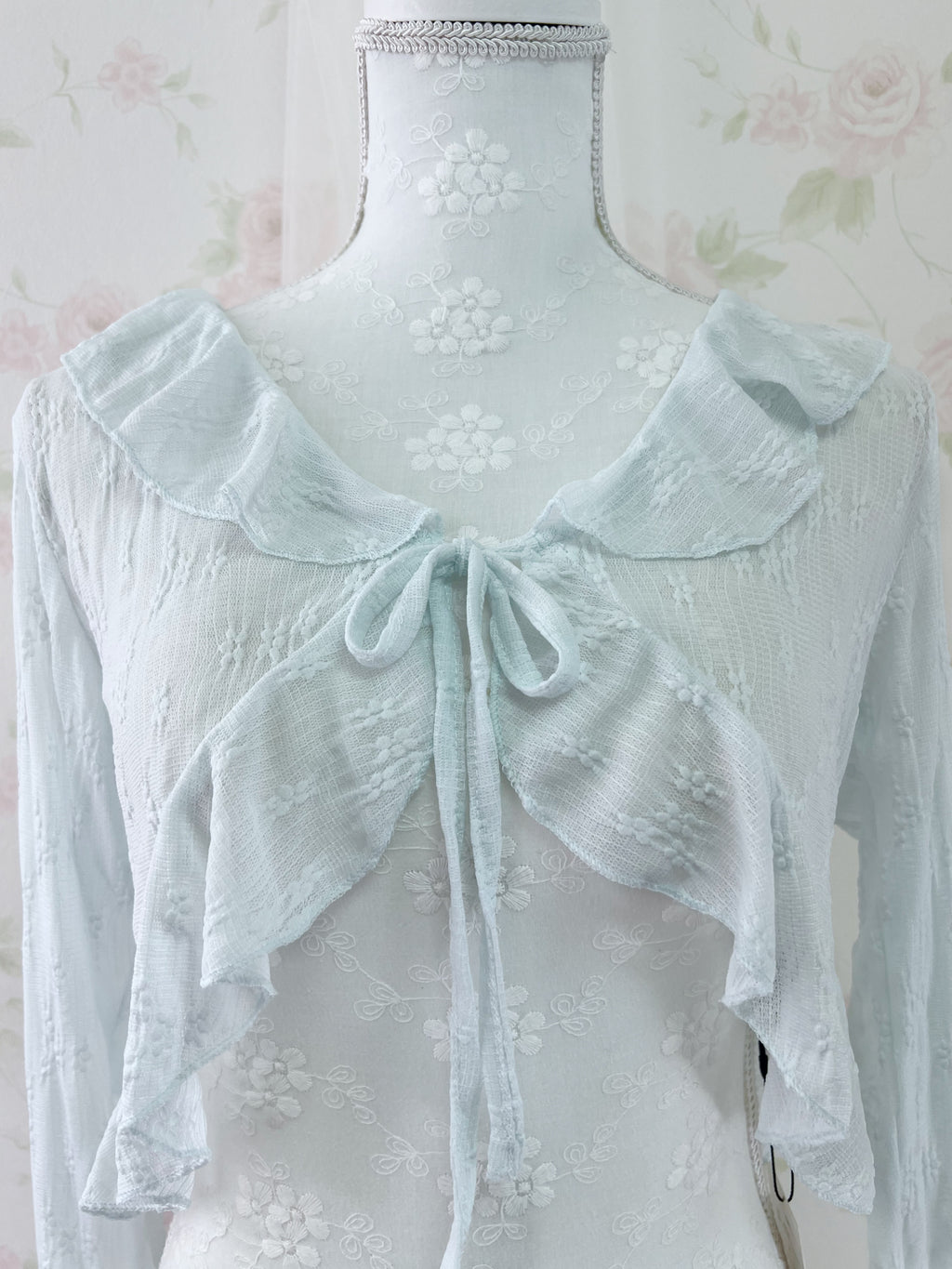 Lacy Front String Cardigan (Blue)