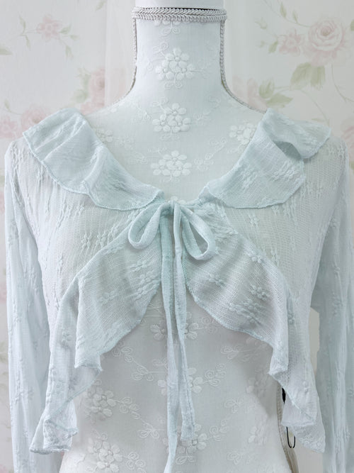 (16%OFF) Lacy Front String Cardigan (Blue)