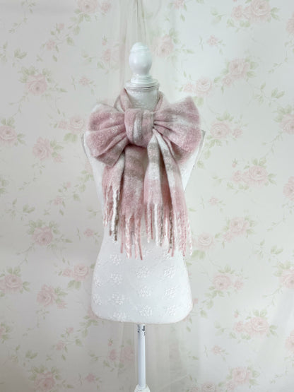 Shoujo Checked Shaggy Scarf (Pink X Milk Tea)