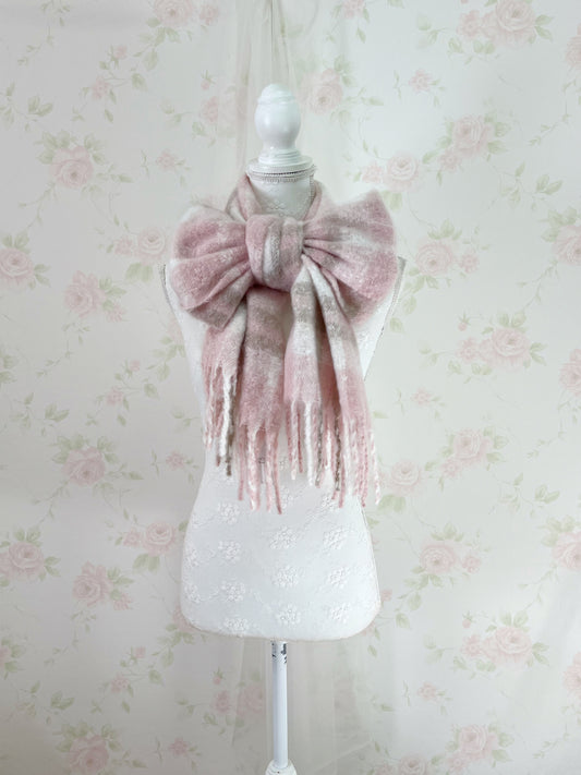 Shoujo Checked Shaggy Scarf (Pink X Milk Tea)