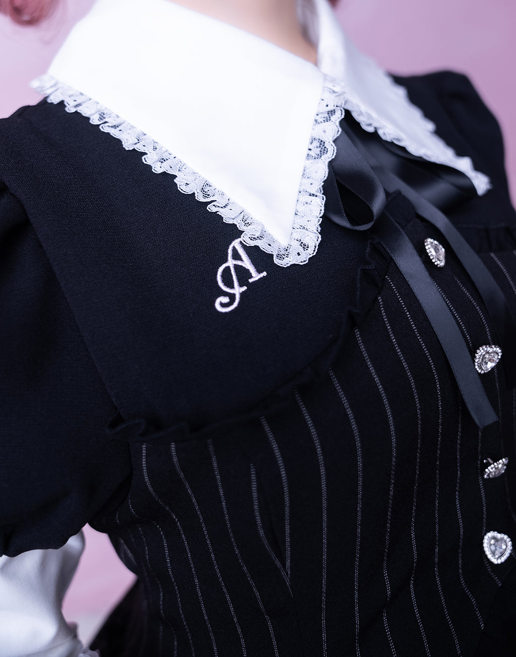 <Deliver in Late September> AVENCHUMU Stripe ruffle frill corset balloon one piece