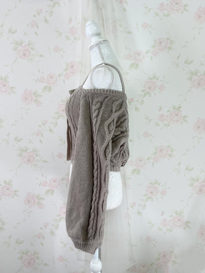 GRL Cardigan Moe Sleeve Camisole Set (Moca Beige)