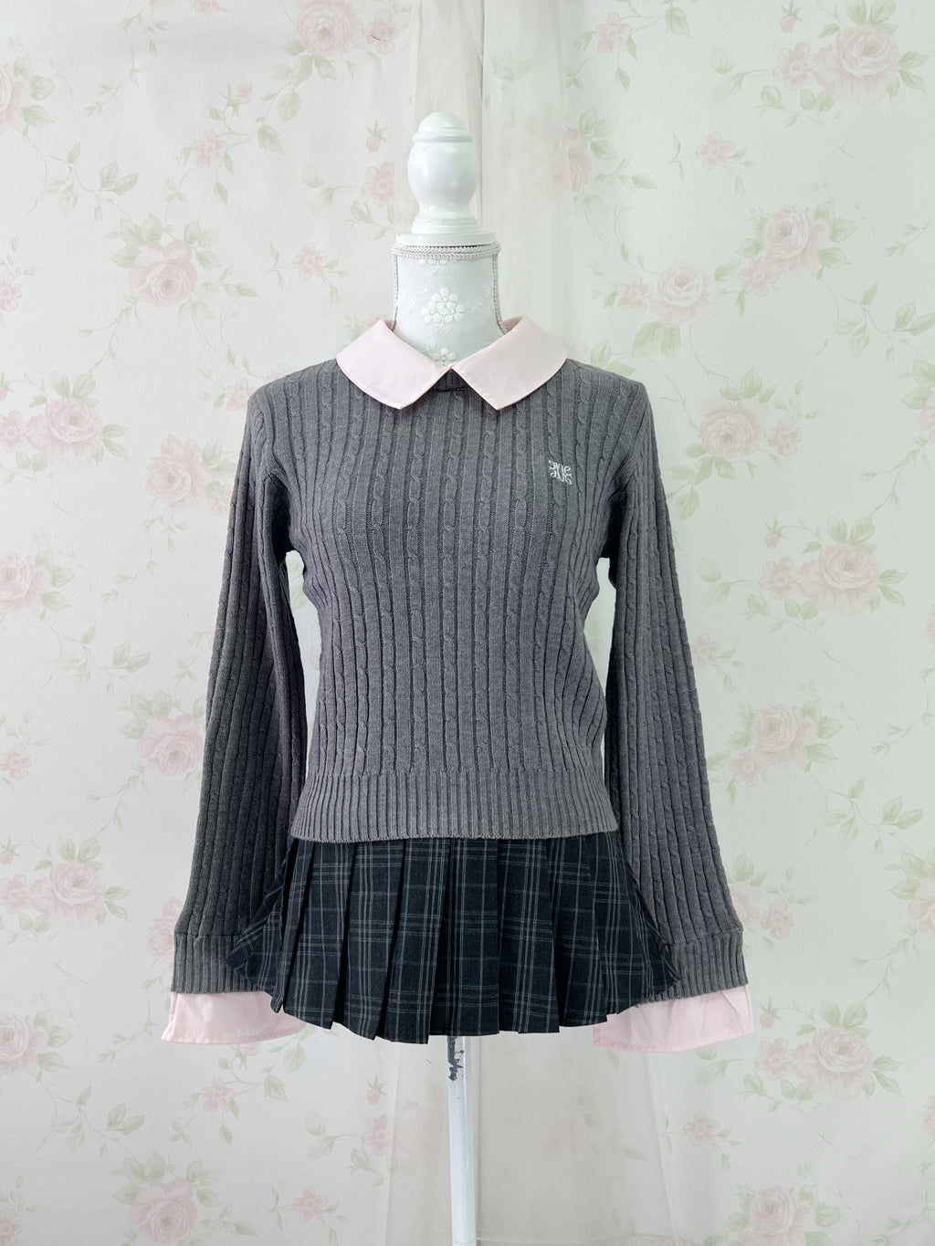 Retro Girl Layered Like Top (Gray)