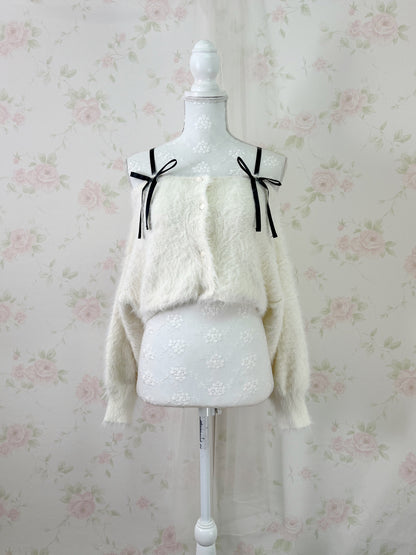 GRL Off Soulder Ribbon Sweater (Ivory)