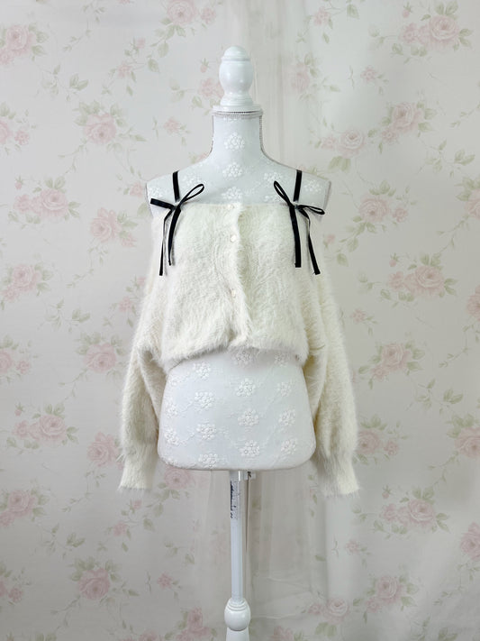 GRL Off Soulder Ribbon Sweater (Ivory)