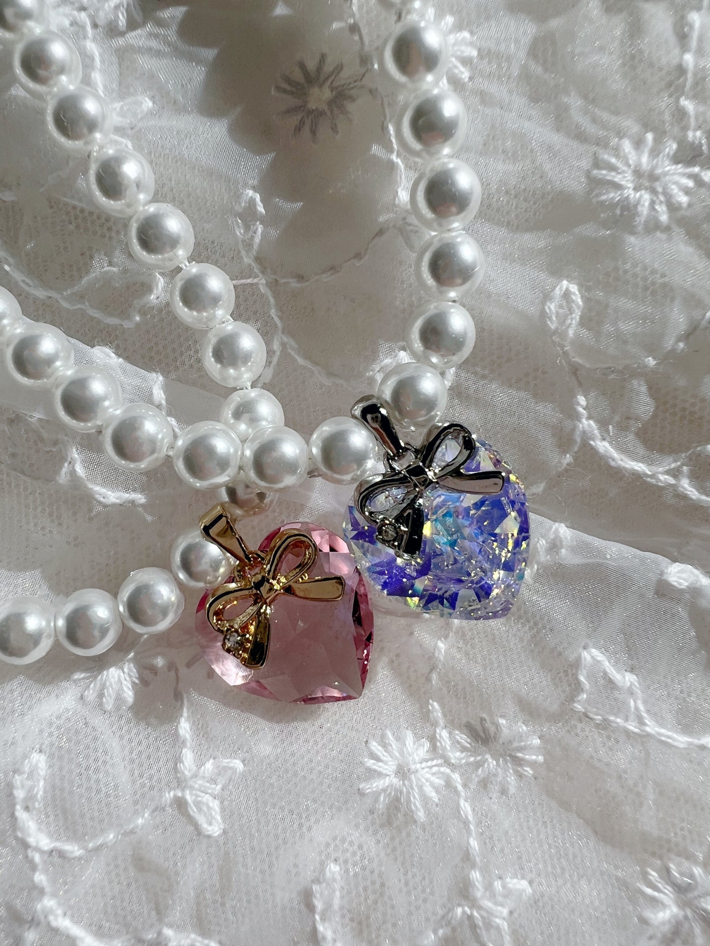 Sweet Prism Heart Pearl Necklace