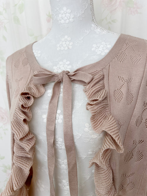 (12%OFF)Cherry Ruffled Cardigan (Pink Milktea)
