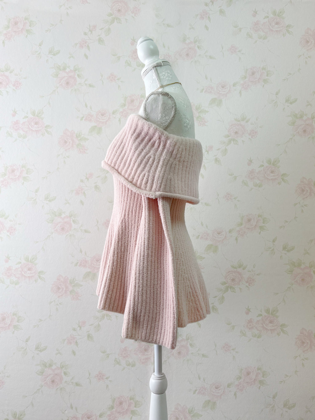 Off Shoulder Wide Sleeved Knit Top (Sakura Pink)