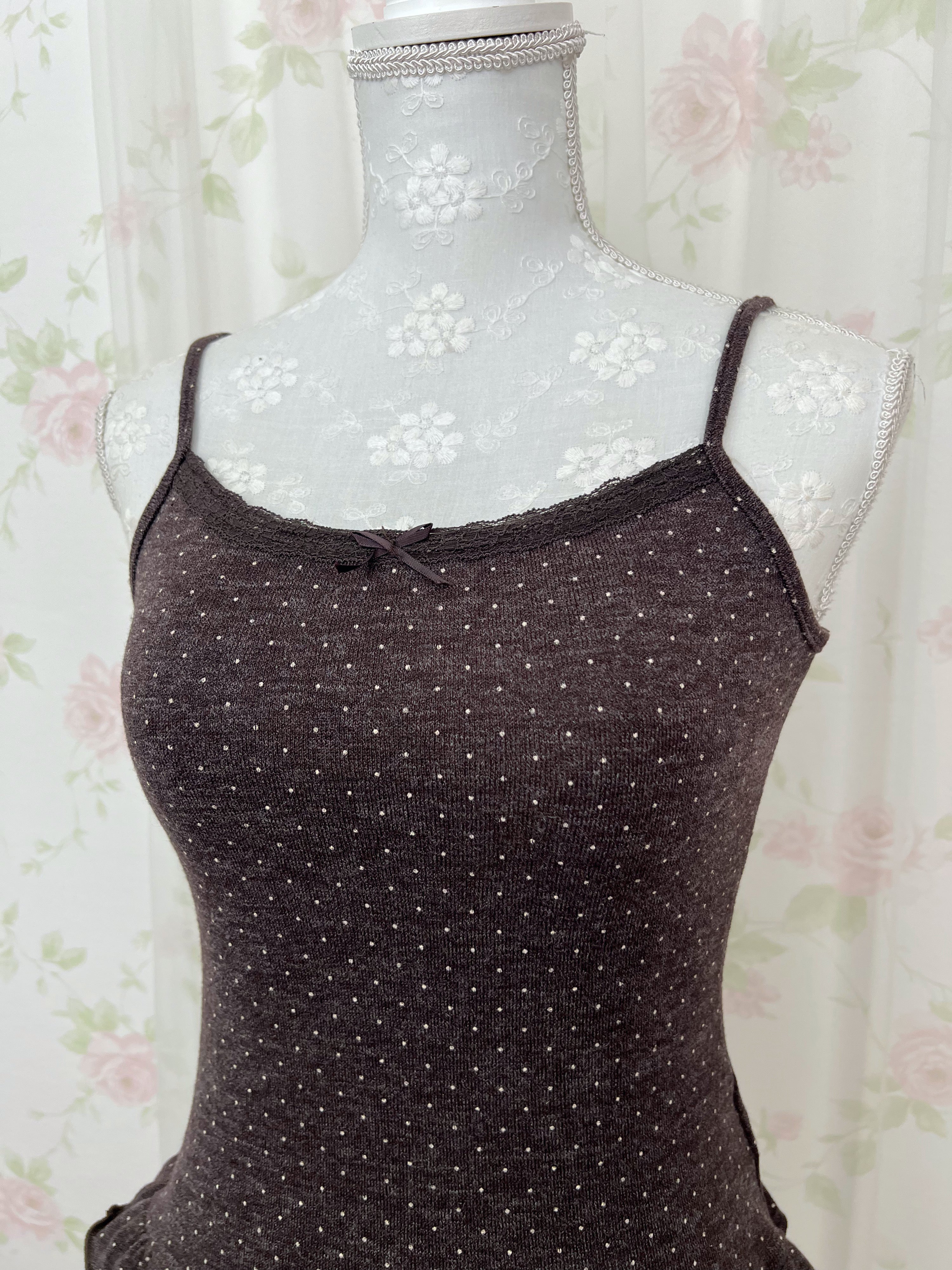 Polka Dot Cardigan Camisole Set (Chocolate)