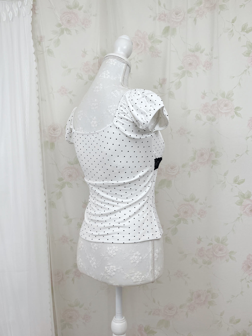 Polka dot Shoujo Gather Front T-shirt (White)