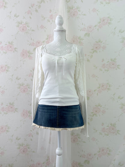 GRL Lacy One Button Cardigan (Ivory)