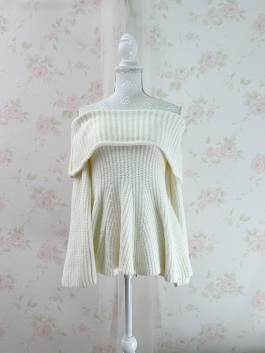 GRL Off Shoulder Wide Sleeved Knit Top (Ivory)