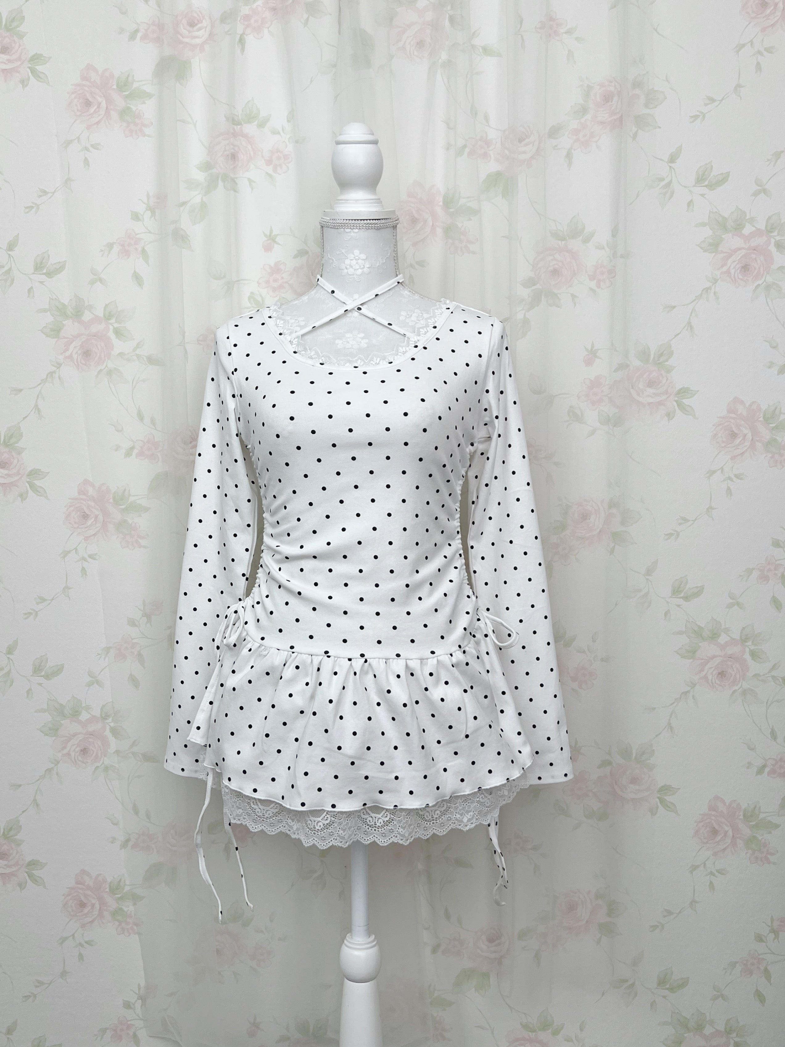 Halter Neck Polka Dot Tunic Top (White)