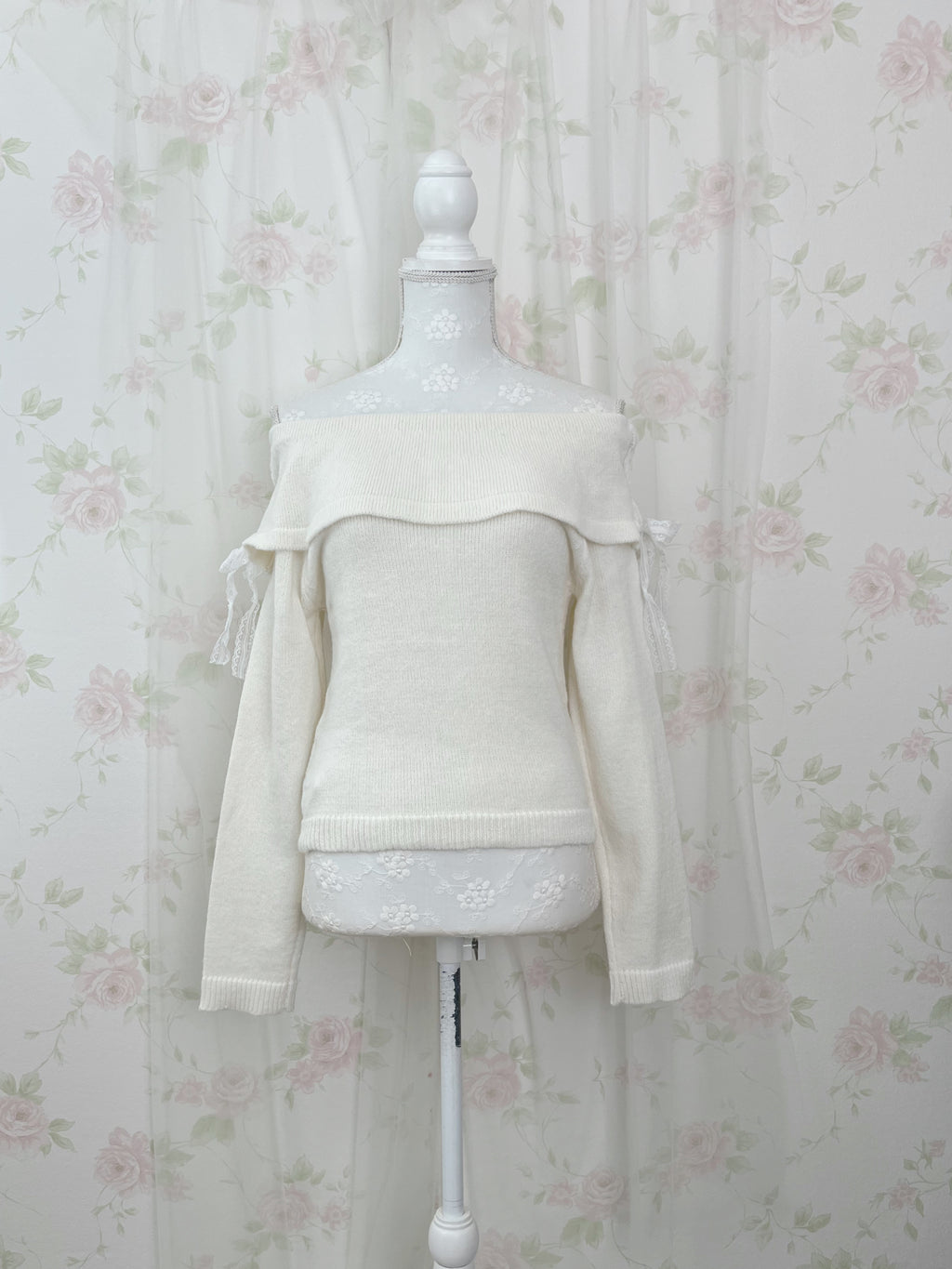 Side Laced Up Off Shoulder Sweater (Ivory)
