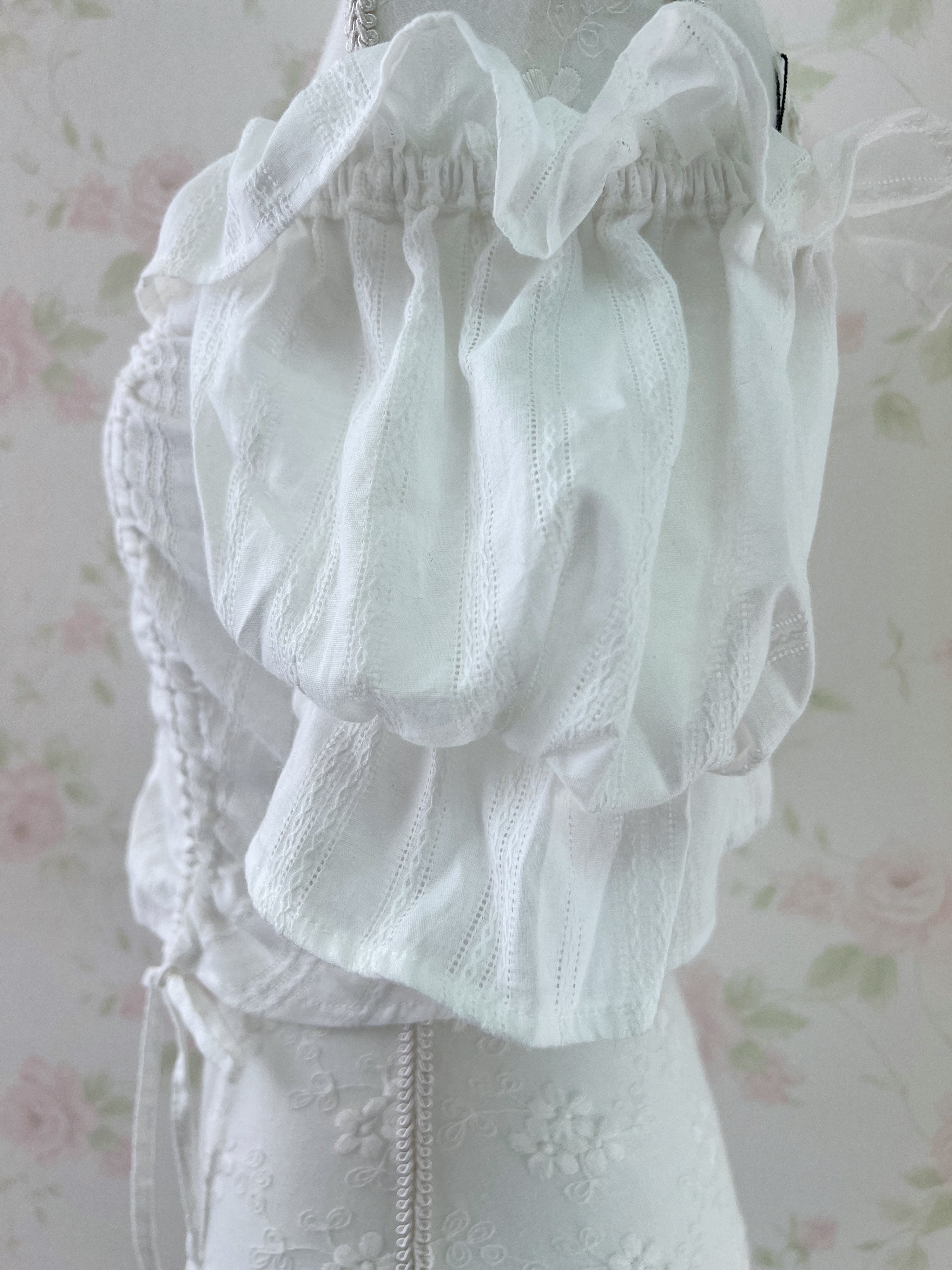 Puff Sleeve Off Shoulder Cotton Blouse (White)