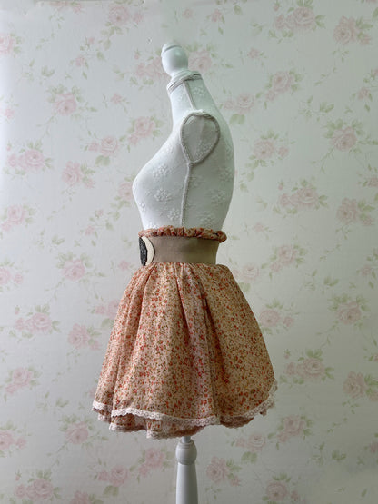 Petite Floral Organdy Skirt With Wide Belt