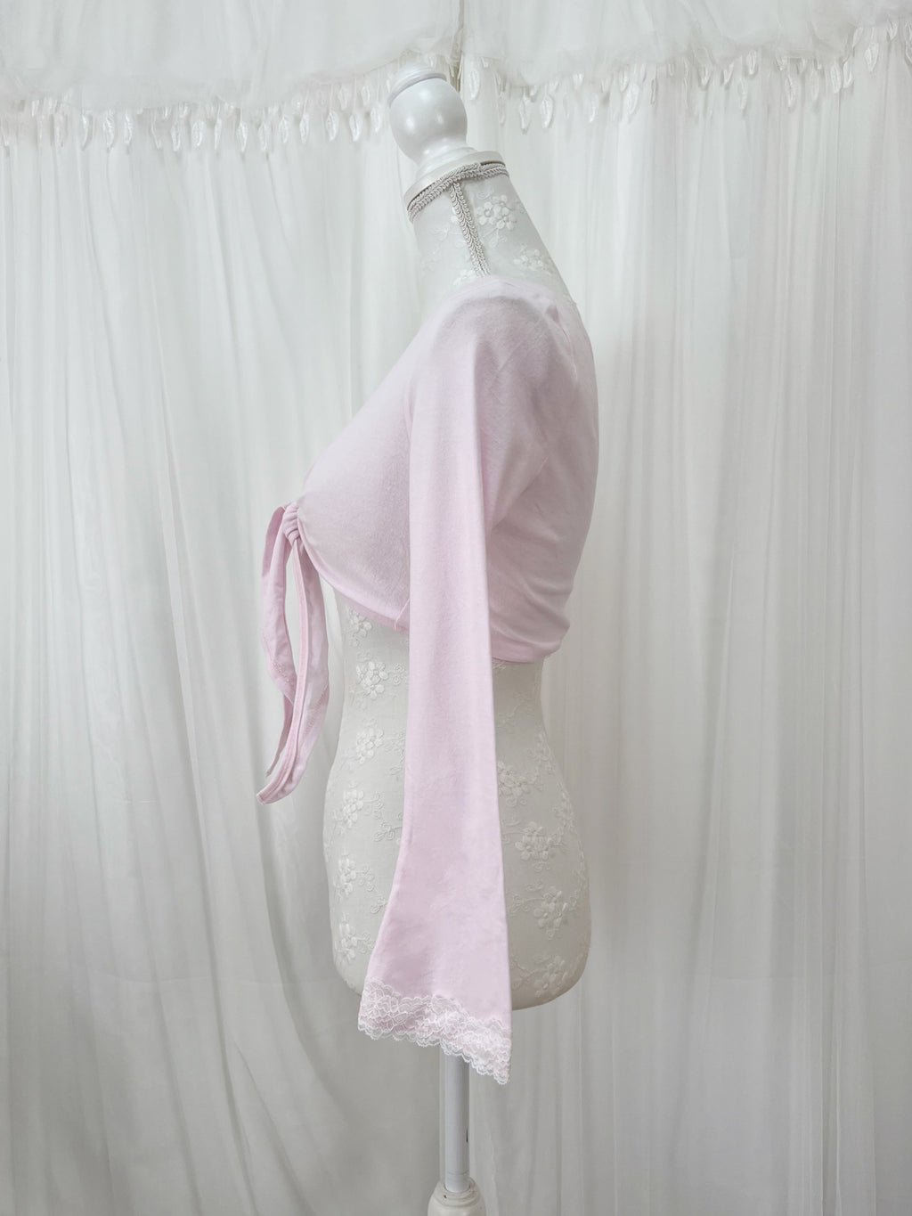 MultiPal Store Original Front Tie Cardigan With Lace (Pink)