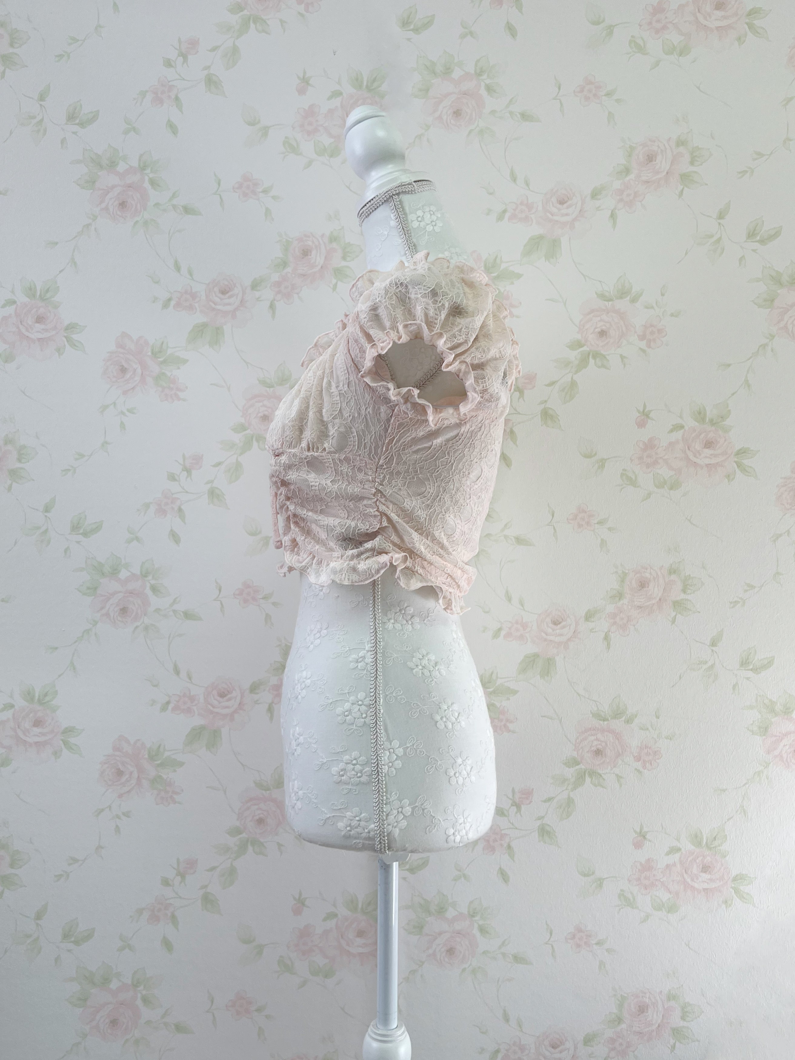 2 Way Shoulder Lacy Top (Peach Pink)