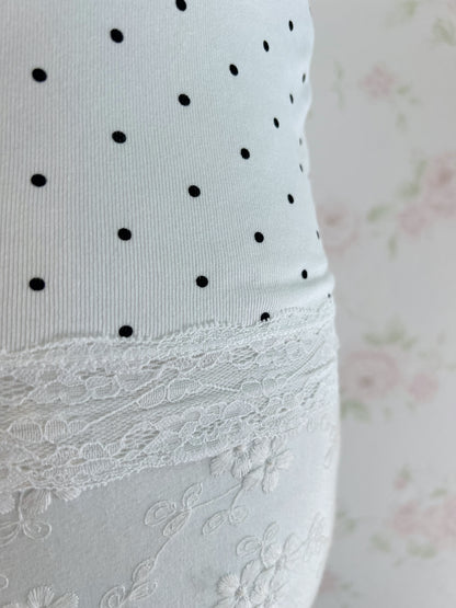 Polka Dot Lacy Hem Camisole With Cups (White)