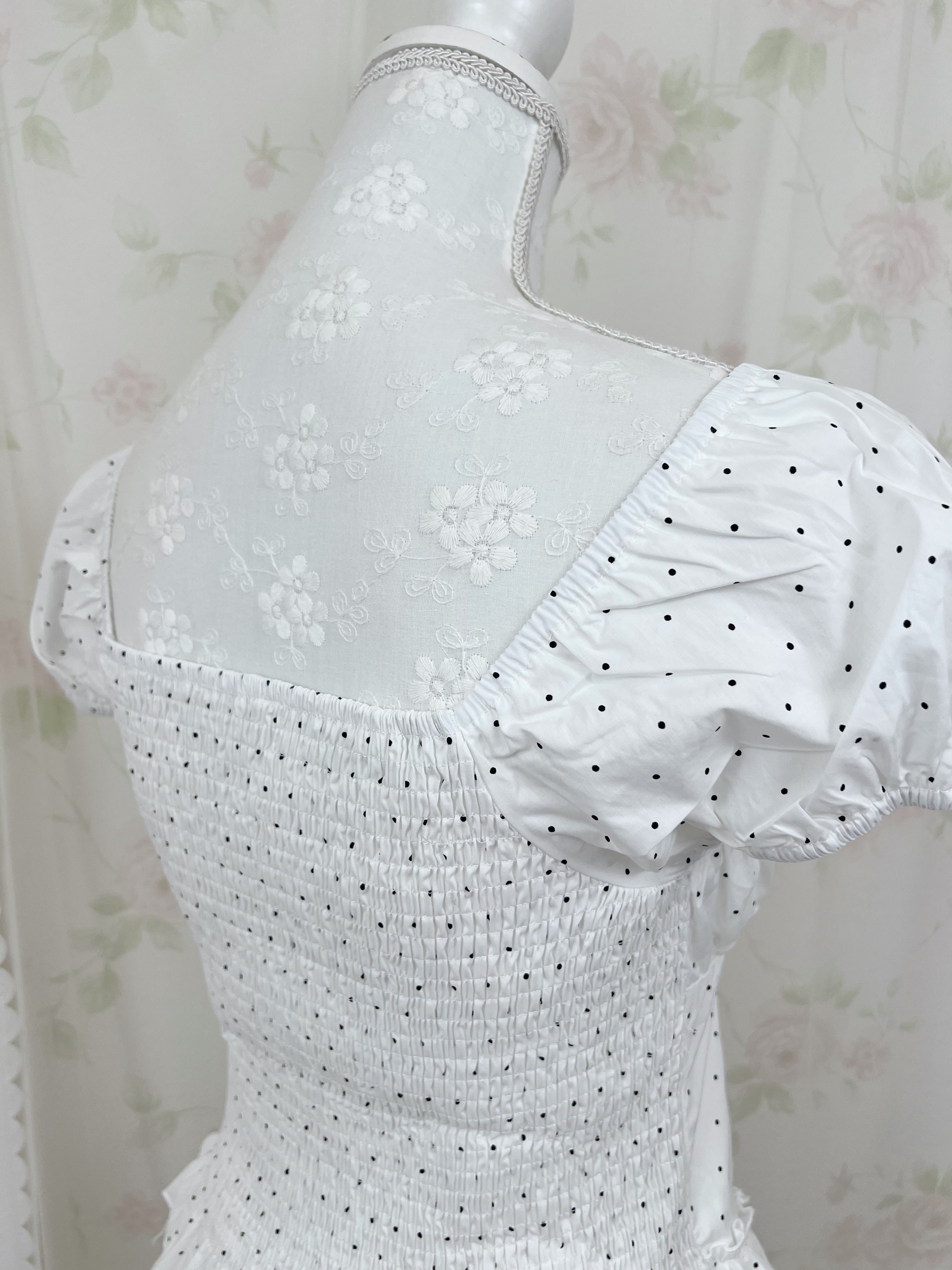 Polka Dot Dolly Cotton Blouse (White)