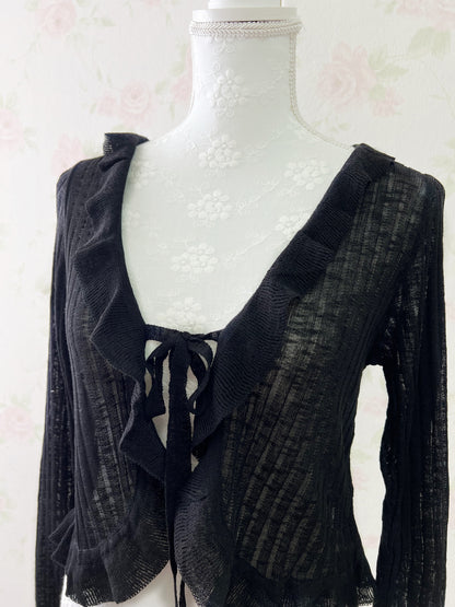 GRL Shoujo Frilled Hem Cardigan (Black)